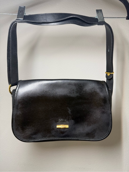 Longchamp Handbags - Longchamp Black Leather Shoulder Bag with Gold Hardware